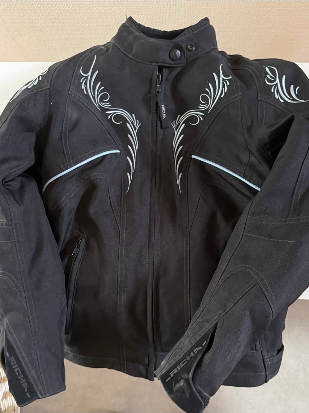 Black Textile Motorcycle Jacket with Light Blue Accents